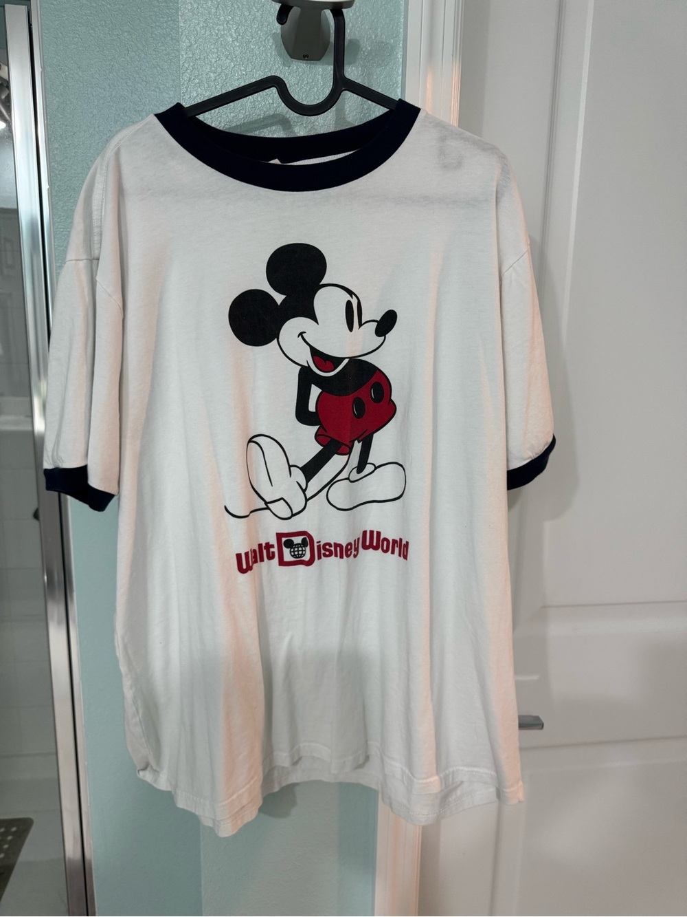 Disney White Ringer Tee with Red & Navy Mickey Graphic